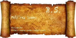 Mány Samu névjegykártya